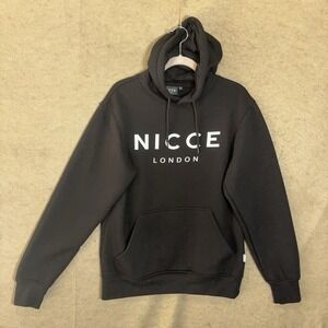NICCE London Pullover Hoodie Mens Sz M Black Pocket Logo